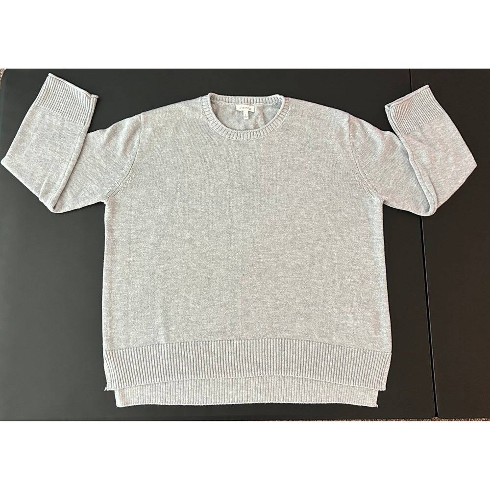 Ella Moss Heather Gray Crewneck Sweater High-Low Side Slit Size L 1397